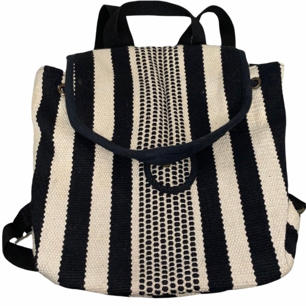Universal Thread Black & Cream Striped Pointed Flap Woven Backpack